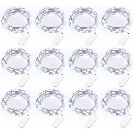 HIASDFLS [Lot De 12] Brizlabs Guirlande Lumineuse À Piles(Blanc Froid), 2M 20 Led Fil D'Argent Guirlande Decorative Intérieur Décoration Pour Maison Fête Jardin Anniversaire Soirée Mariage Noël Hallow