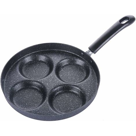 HIASDFLS Poêle à Crêpes, 24 cm Poêle à pancake avec 4 Trous, Poêle à frire ronde anti-adhésive, poêle à petit déjeuner (noir)