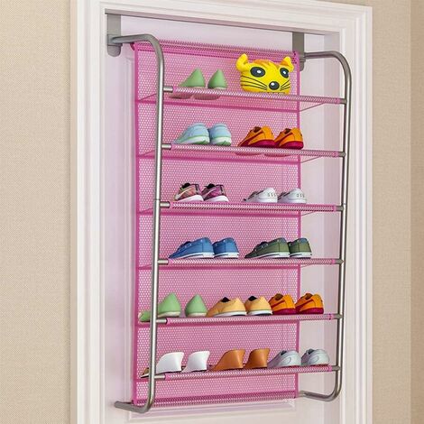 HIASDFLS Scarpiera portaoggetti, scarpiera sospesa a 6 ripiani sopra la porta, ripiano per scarpe, rosa