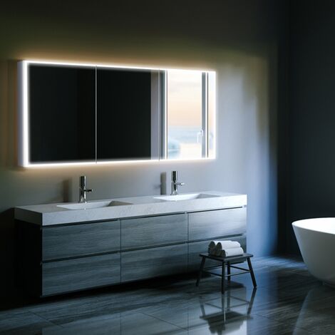 HiB Qubic 120 Double Door LED Bathroom Cabinet 700mm H x 1200mm W x 130mm D