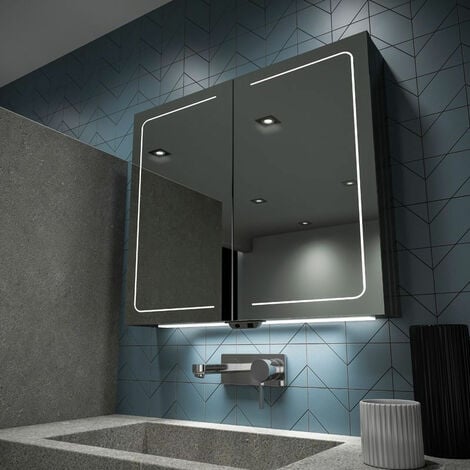 HiB Vapor 60 Aluminium LED Double Door Bathroom Cabinet 700mm H x 600mm W x 122mm D