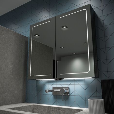 HiB Vapor 80 Aluminium LED Double Door Bathroom Cabinet 700mm H x 800mm W x 122mm D