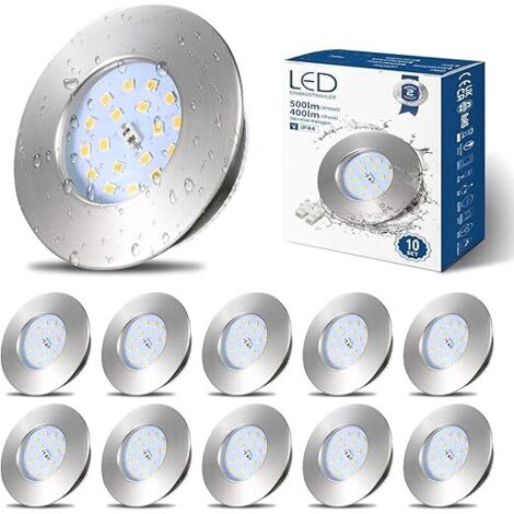 HiBay Extra Flat Einbau-LED-Strahler 5W, 10x Badezimmerstrahler IP44, Neutralweiß 4500K, 60-68mm Einbauöffnung, Gebürsteter Edelstahl LED-Deckenbeleuchtung 220V 500lm für Küche Wohnzimmer [Energieklas