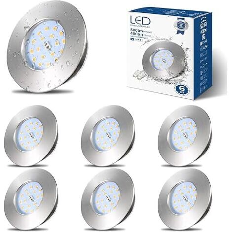 HiBay LED-Einbaustrahler für Badezimmer, 5 W, 6 extraflache Strahler, IP44 wasserdicht, neutralweiß 4500 K, 60–68 mm Einbauöffnung, Einbau-Deckenleuchte aus gebürstetem Edelstahl, 220 V, 500 lm für Kü