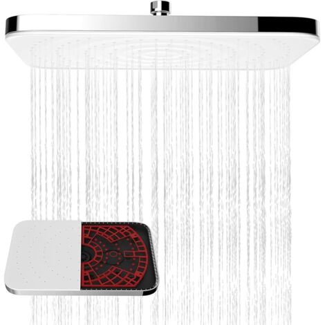 Hibbnet Pomme de Douche Pluie Auto-nettoyante, Tête de Douche Fixe de 12  8 Pouces, Carrée, Haute Pression, White Panel with Chrome Frame