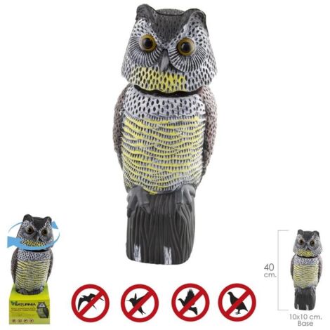 Hibou répulsif pour oiseaux 40 cm – Tête rotative 360º – Poids 0,464 kg – Pour jardins et espaces extérieurs – Saturnia