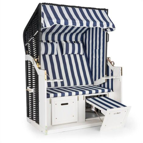 Hiddensee Chaise longue cabine plage XL 2 places rayures - bleu/blanc - Bleu - Bleu