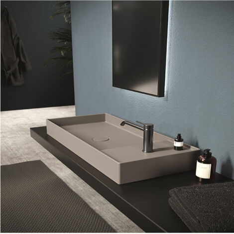 Hide 85x37 Blanc Brillant. siphon noir mat. 1 trou