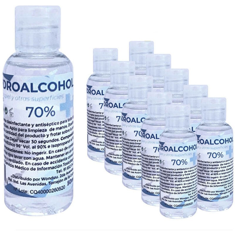 

Hidroalcohol 70% Limpiador Higienizante Multiusos 50 Ml Pack 10 Uds.