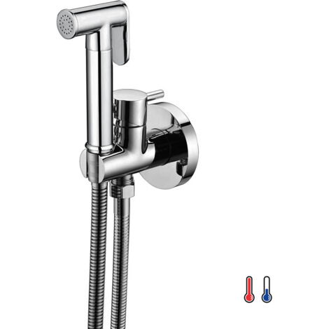 Hidroescobilla Grifo Higiene Intima redonda 2 Aguas (fría y caliente). Grifo redondo para instalar junto al WC. Ahorrando espacio y es útil para la limpieza del sanitario