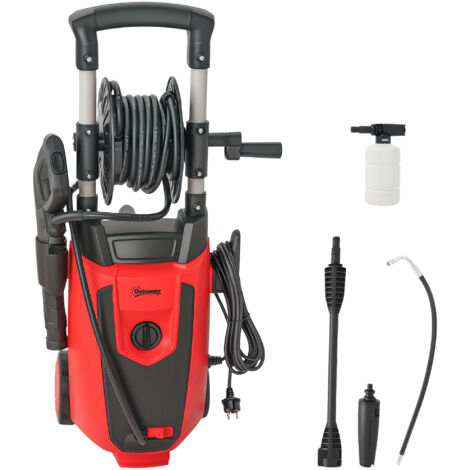 Hidrolimpiadora de Alta Presión 1800W con Accesorios Ángulo Ajustable y Parada Automática 30x27,5x76 cm Rojo y Negro