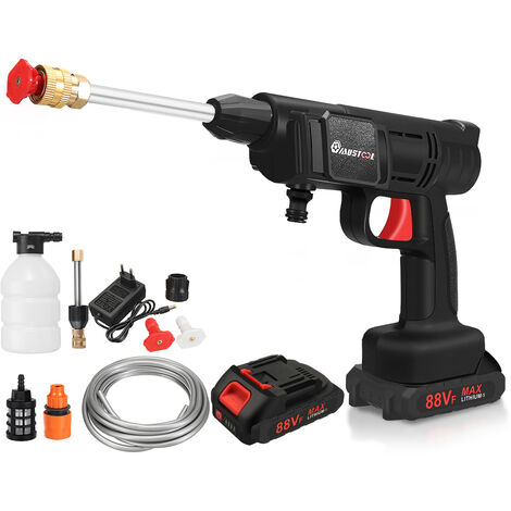DRILLPRO Hidrolimpiadora Inalámbrica Lavadora Eléctrica con Manguera de Alta Presión 5m Pistola Limpiadora 50Bar 15000rpm 1500W con 1 Batería 88VF LBTN