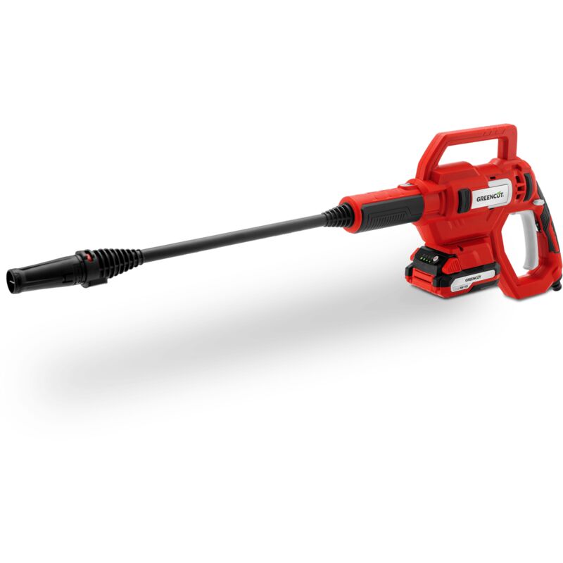 

Greencut - Hidrolimpiadora portátil de 20V, caudal máximo de 2.5/min, presión de trabajo de 25Bar, con batería de litio de 2.0Ah y cargador incluidos