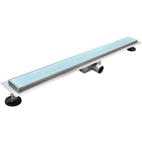 HIDY Caniveau de douche L.50 cm verre blanc et acier inoxydable, siphon anti-odeurs, drainage performant
