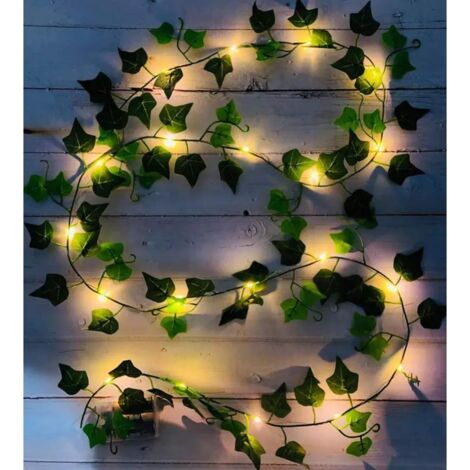 Hiedra artificial Ulisem, guirnalda de luces de 2 m, plantas artificiales con 20 LED y color verde fuego