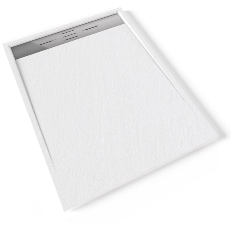 Hiemal inox Receveur de douche 90 x 120 cm résine Blanc aspect ardoise + bonde inox incluse - Salle de bain