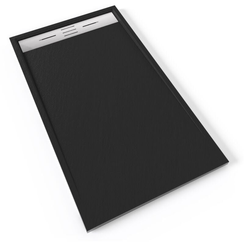 HIEMAL INOX Receveur de douche 80 x 140 cm résine Noir aspect ardoise + bonde inox incluse - Salle de bain