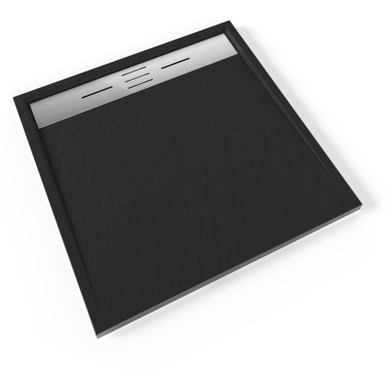 Hiemal inox Receveur de douche 90 x 90 cm résine Noir aspect ardoise + bonde inox incluse - Salle de bain