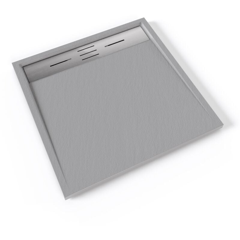 Saniverre - hiemal inox Receveur de douche 80 x 80 cm résine Gris aspect ardoise + bonde inox incluse - Salle de bain