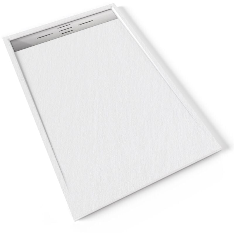 Hiemal inox Receveur de douche 90 x 140 cm résine Blanc aspect ardoise + bonde inox incluse - Salle de bain
