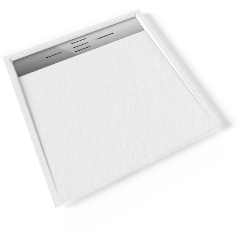 Saniverre - hiemal inox Receveur de douche 90 x 90 cm résine Blanc aspect ardoise + bonde inox incluse - Salle de bain