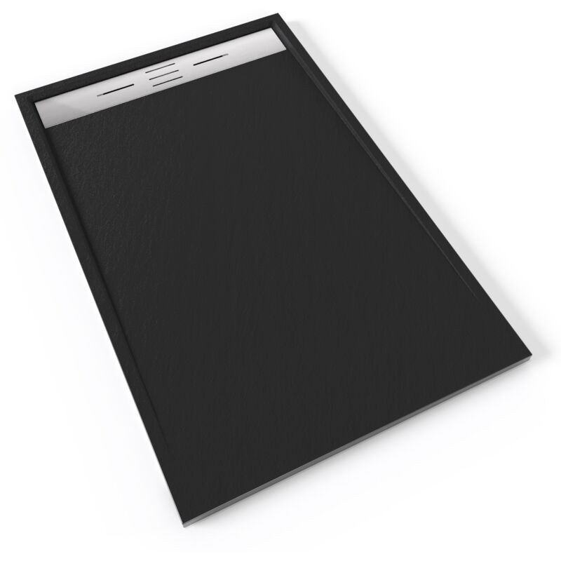 Hiemal inox Receveur de douche 90 x 140 cm résine Noir aspect ardoise + bonde inox incluse - Salle de bain