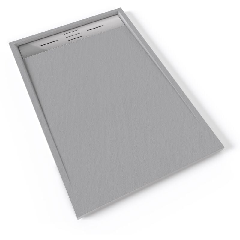 Hiemal inox Receveur de douche 80 x 120 cm résine Gris aspect ardoise + bonde inox incluse - Salle de bain