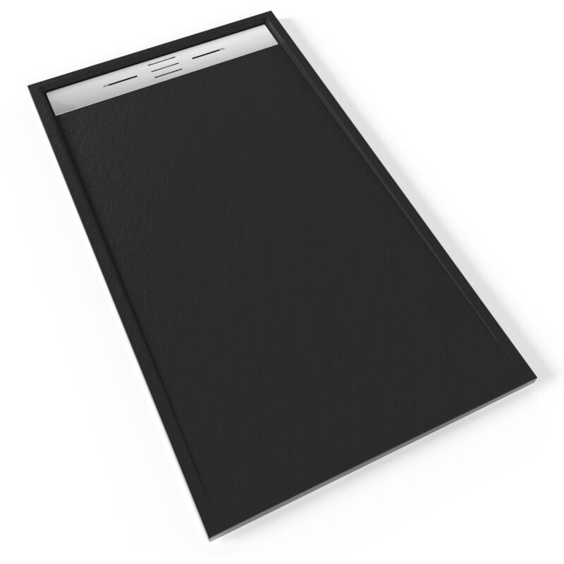Saniverre - hiemal inox Receveur de douche 90 x 160 cm résine Noir aspect ardoise + bonde inox incluse - Salle de bain