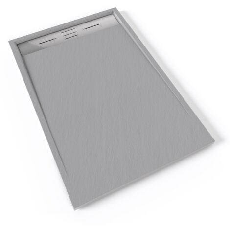 HIEMAL INOX Receveur de douche 80 x 120 cm résine Gris aspect ardoise + bonde inox incluse - Salle de bain