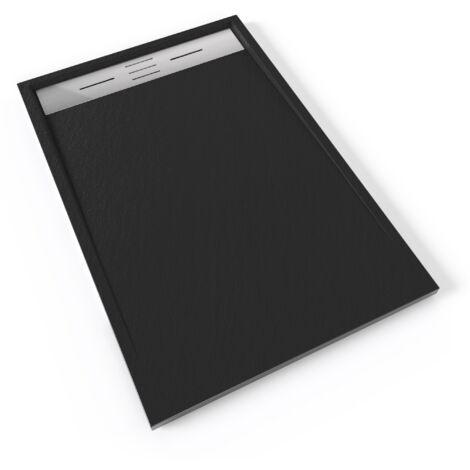 HIEMAL INOX Receveur de douche 80 x 120 cm résine Noir aspect ardoise + bonde inox incluse - Salle de bain