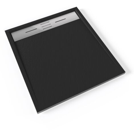 HIEMAL INOX Receveur de douche 80 x 90 cm résine Noir aspect ardoise + bonde inox incluse - Salle de bain