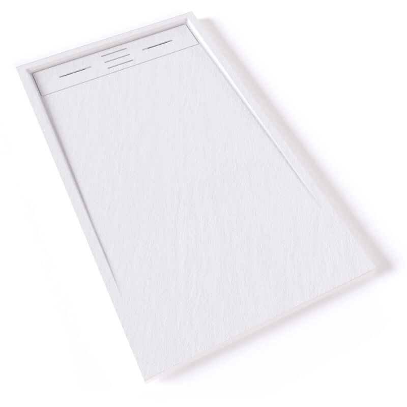 Hiemal Receveur de douche 70 x 120 cm résine Blanc aspect ardoise + bonde incluse - Salle de bain