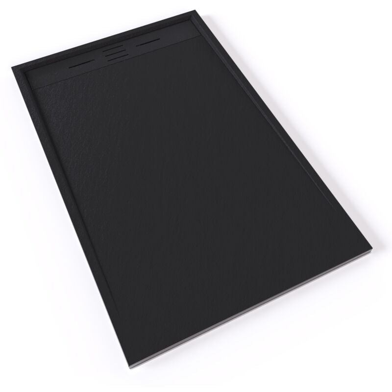 Hiemal Receveur de douche 90 x 140 cm résine Noir aspect ardoise + bonde incluse - Salle de bain