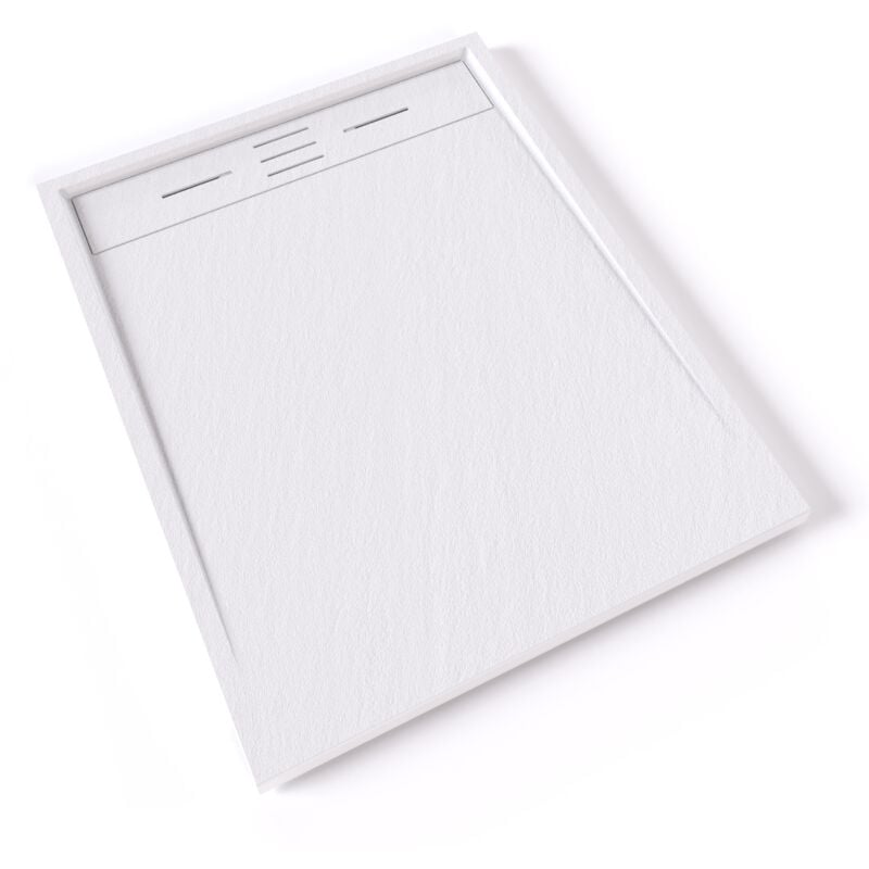 Hiemal Receveur de douche 80 x 100 cm résine Blanc aspect ardoise + bonde incluse - Salle de bain
