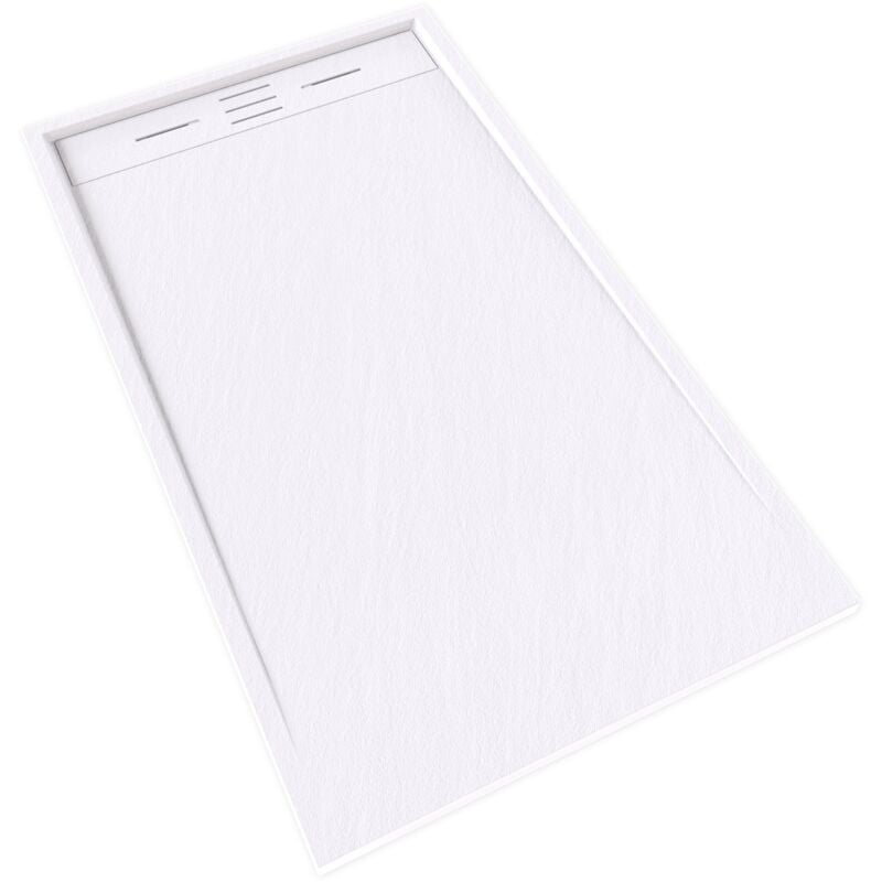 Hiemal Receveur de douche 80 x 140 cm résine Blanc aspect ardoise + bonde incluse - Salle de bain