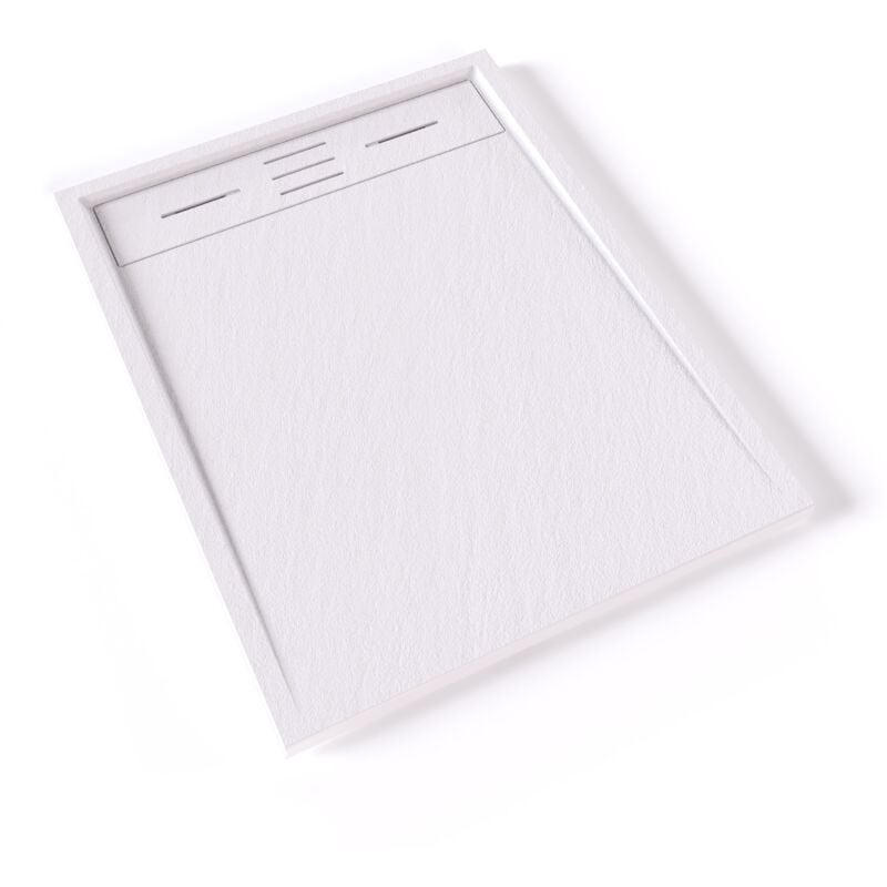 Hiemal Receveur de douche 70 x 90 cm résine Blanc aspect ardoise + bonde incluse - Salle de bain