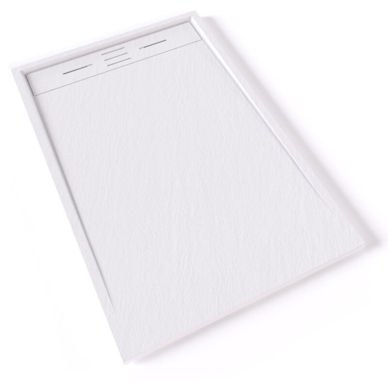 Hiemal Receveur de douche 80 x 120 cm résine Blanc aspect ardoise + bonde incluse - Salle de bain