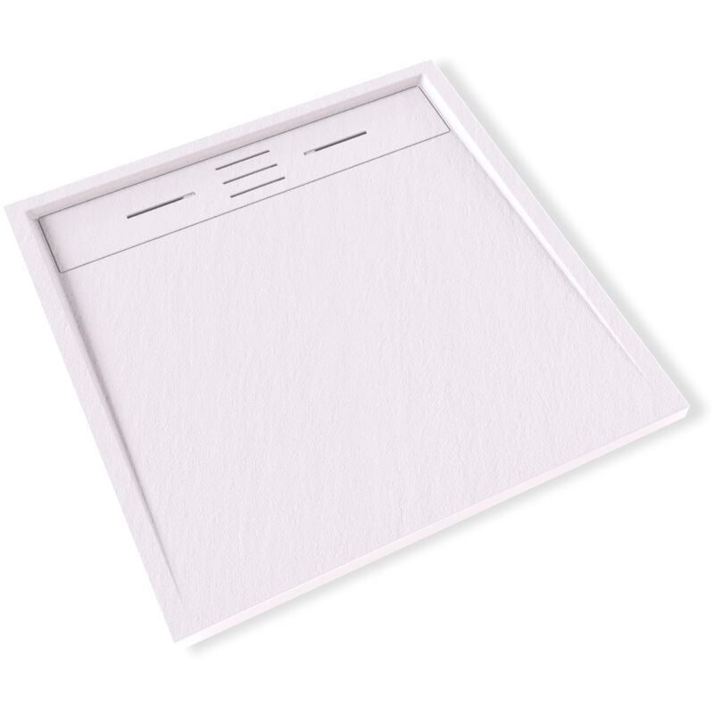 Hiemal Receveur de douche 80 x 80 cm résine Blanc aspect ardoise + bonde incluse - Salle de bain