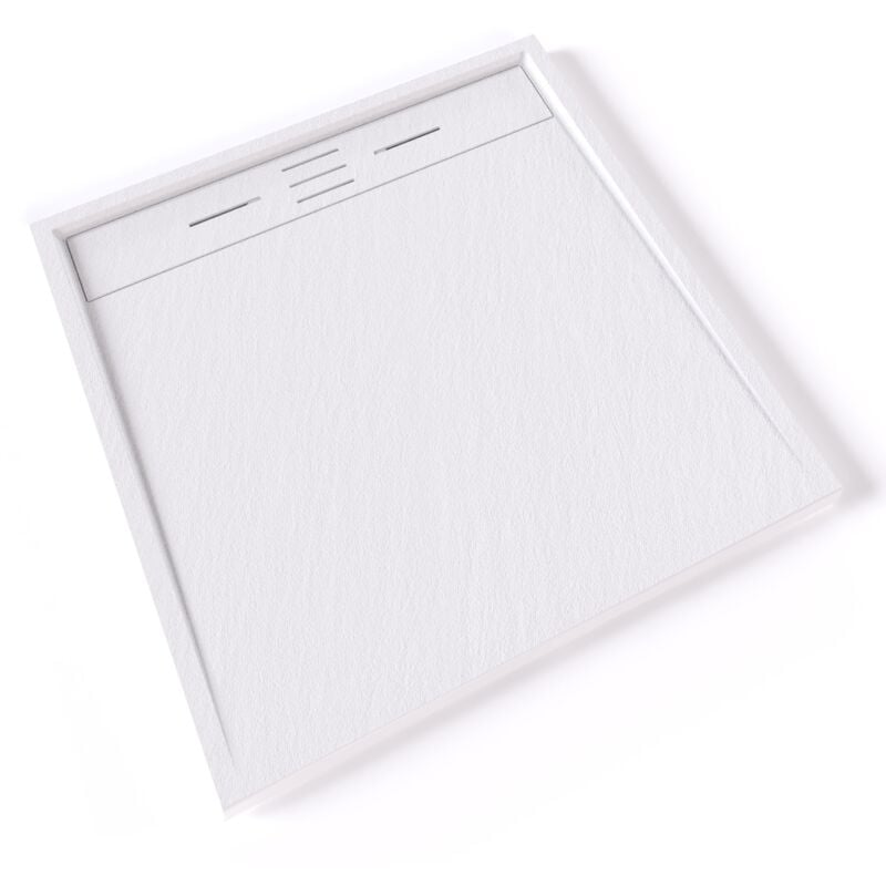 Hiemal Receveur de douche 90 x 90 cm résine Blanc aspect ardoise + bonde incluse - Salle de bain