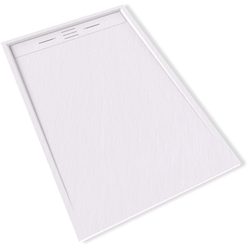 Hiemal Receveur de douche 90 x 140 cm résine Blanc aspect ardoise + bonde incluse - Salle de bain