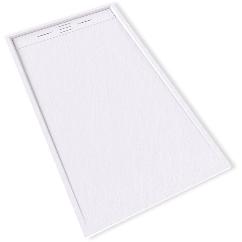 Hiemal Receveur de douche 90 x 160 cm résine Blanc aspect ardoise + bonde incluse - Salle de bain
