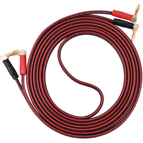 HiFi-Lautsprecherkabel aus reinem Kupfer, rechtwinklige Bananenstecker, 3 m, rot & schwarz