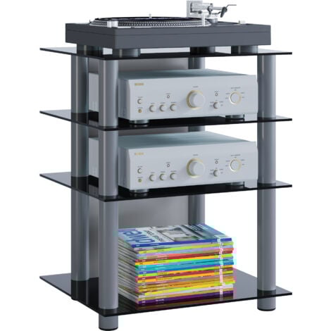 EBUY24 Bilus TV-Möbel , Hifi Silberfarbig, Schwarzglas.