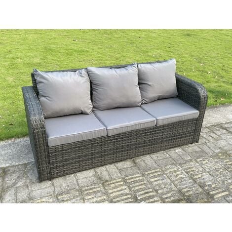 High Back 3 Seater Rattan Sofa Patio Outdoor Garden Furniture With Cushion