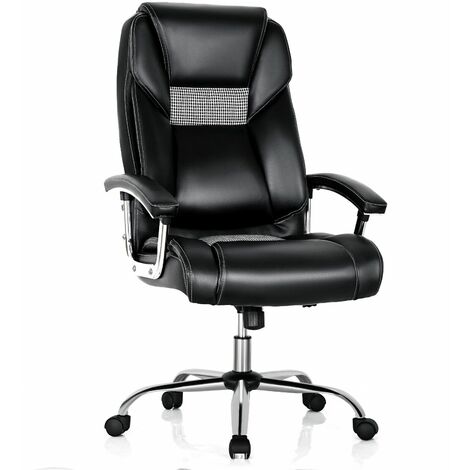 High-back Executive Chair PVC Leather Upholstered Home Office Chair Padded Back