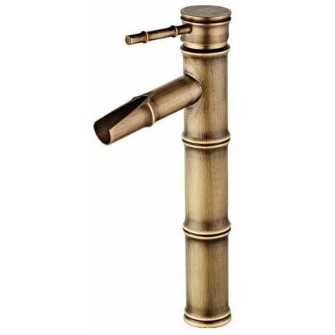 High Bamboo Faucet, Waterfall Basin Mixer Tap, Single Hole Hot and Cold Water Available, Bronze Bathroom Faucet, 3 Break Mouth Seals, 308120mm