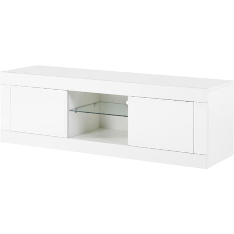 High Gloss 125cm LED TV Stand Bench,Wooden Living Room And Bedroom Storage Furniture,White