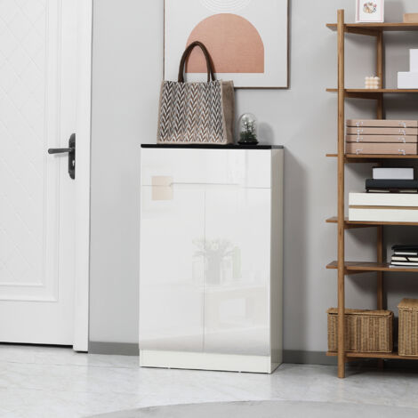 High Gloss Shoe Cabinet with Adjustable Shelves for 12 Pairs of Shoes