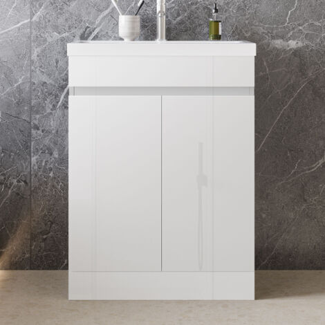 High Gloss White MDF Vanity Unitгм600390mm, FloorstandingгмDetachableгмSoft CloseгмDual-doorгм+ 610395mm White Thin Ceramic Basin
