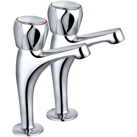 High Neck Pillar Taps Chrome Hot Cold Basin Sink Bathroom Kitchen